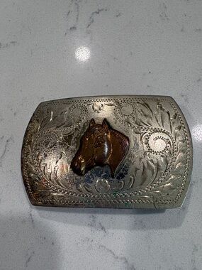 Vintage Irvine & Jachens Western Horse Head German Silver Belt Buckle